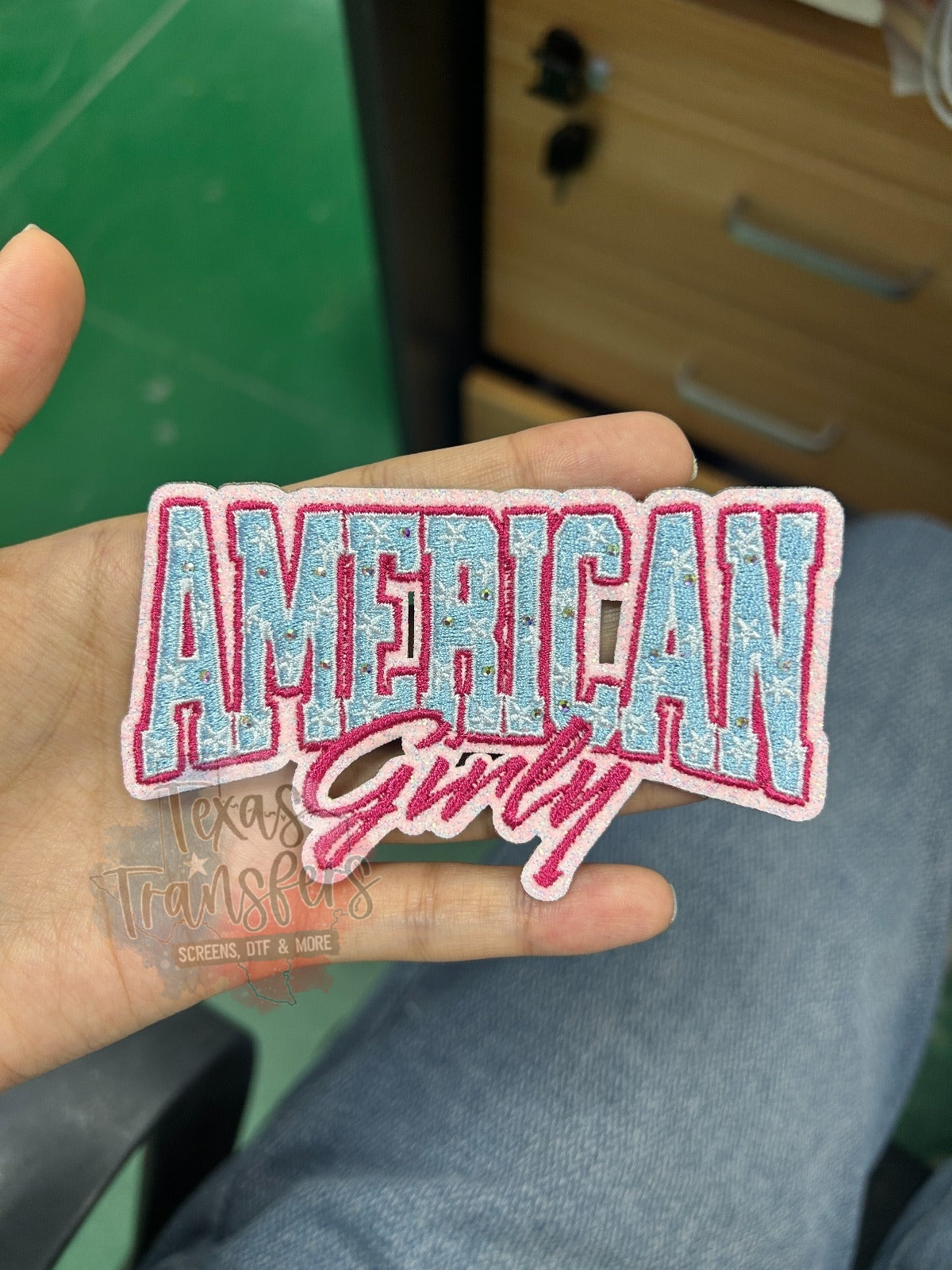 American Girly Iron-On PATCH - Texas Transfers and Designs