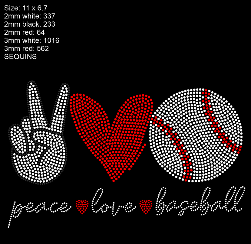 Peace Love Baseball Spangle Transfer - Texas Transfers and Designs