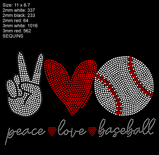 Peace Love Baseball Spangle Transfer