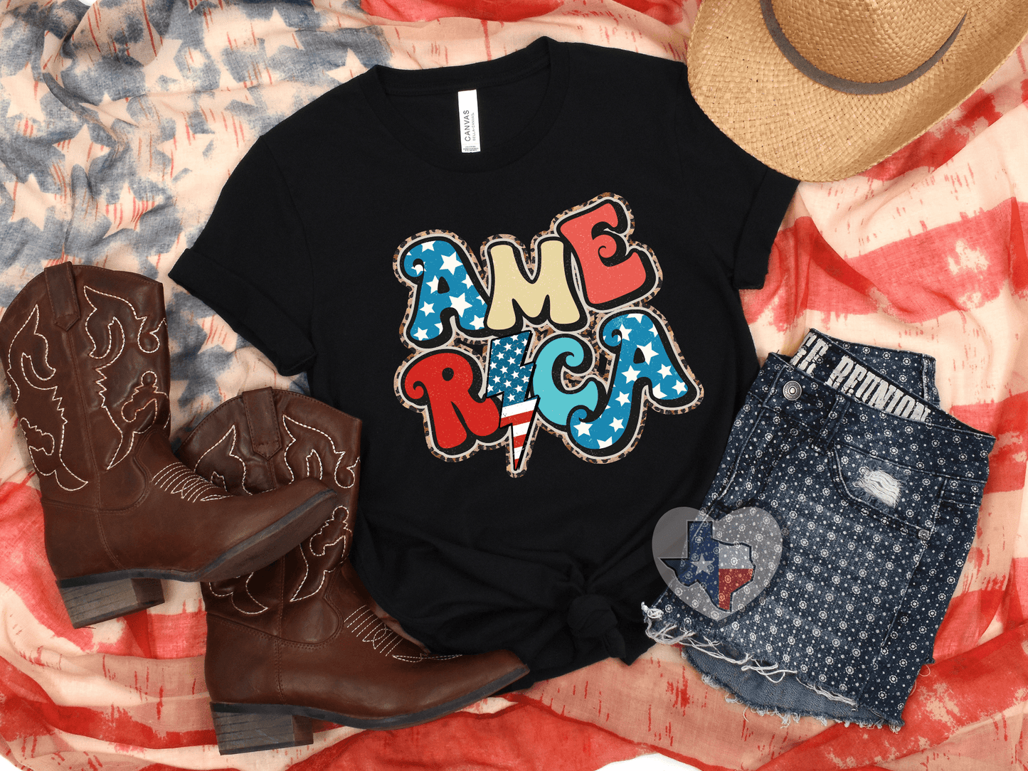 AMERICA Bubble/Lightening Leopard DTF - Texas Transfers and Designs