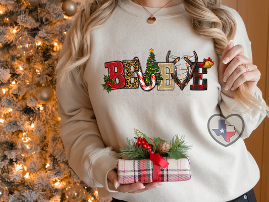 Believe (Candy Cane/Antlers) DTF - Texas Transfers and Designs