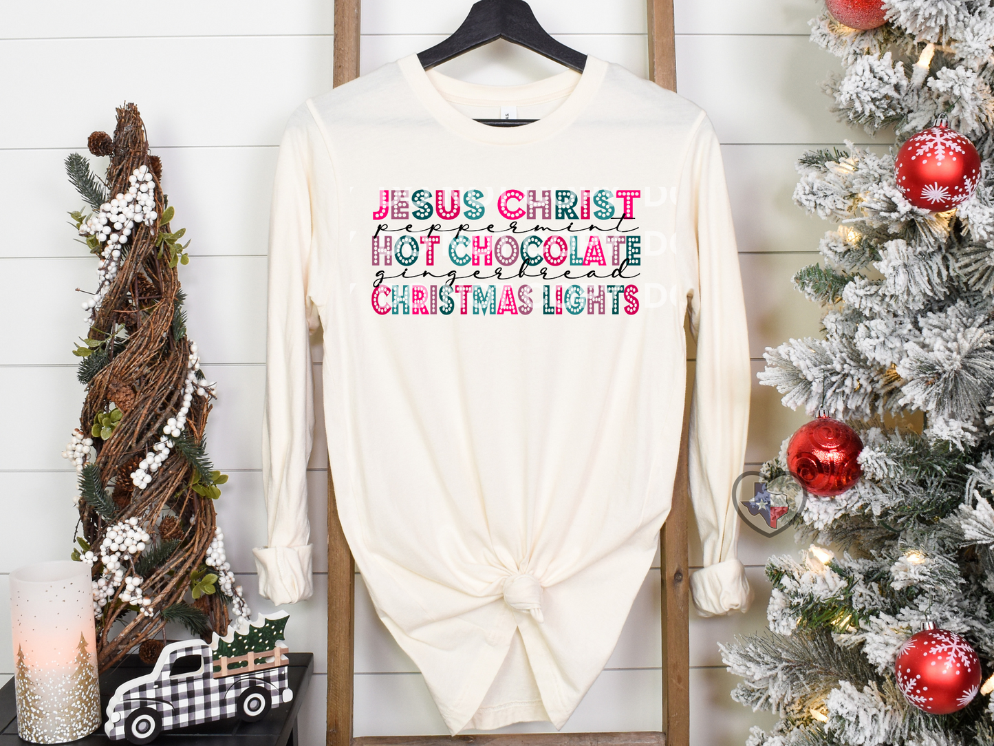 Jesus Christ and Christmas Lights DTF - Texas Transfers and Designs