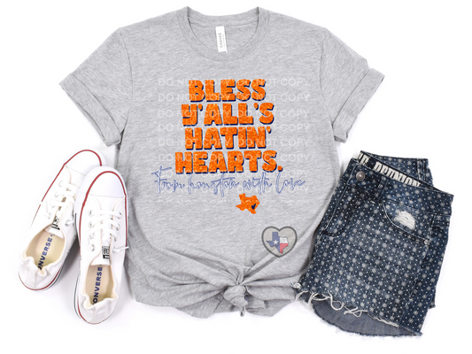 Bless Y'alls Hatin' Hearts Faux Glitter  (Houston) DTF - Texas Transfers and Designs