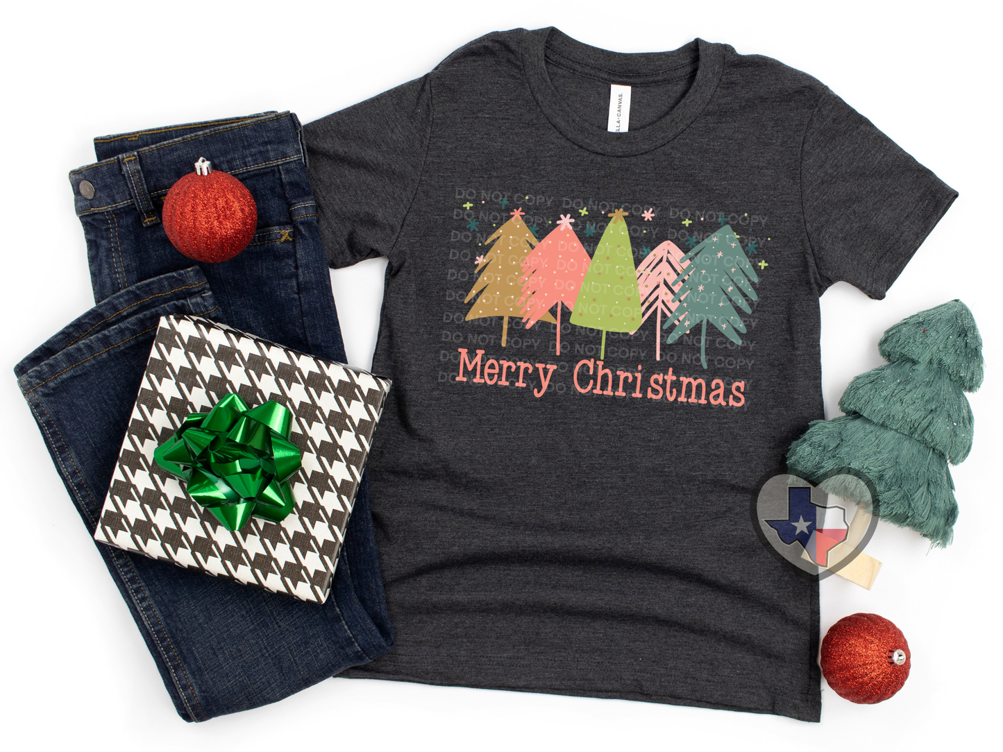 Merry Christmas Pastel Trees DTF - Texas Transfers and Designs