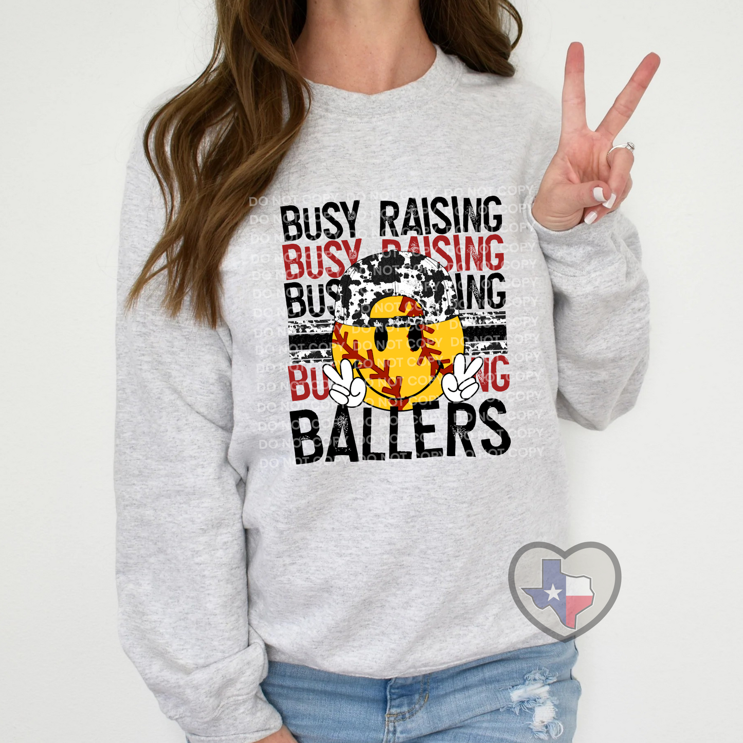 Busy Raisin' Ballers (Softball Cowprint) DTF - Texas Transfers and Designs