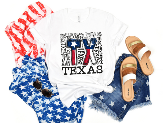 TX Flag Word Art DTF - Texas Transfers and Designs
