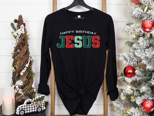 Happy Birthday Jesus (Faux Chenille) DTF - Texas Transfers and Designs
