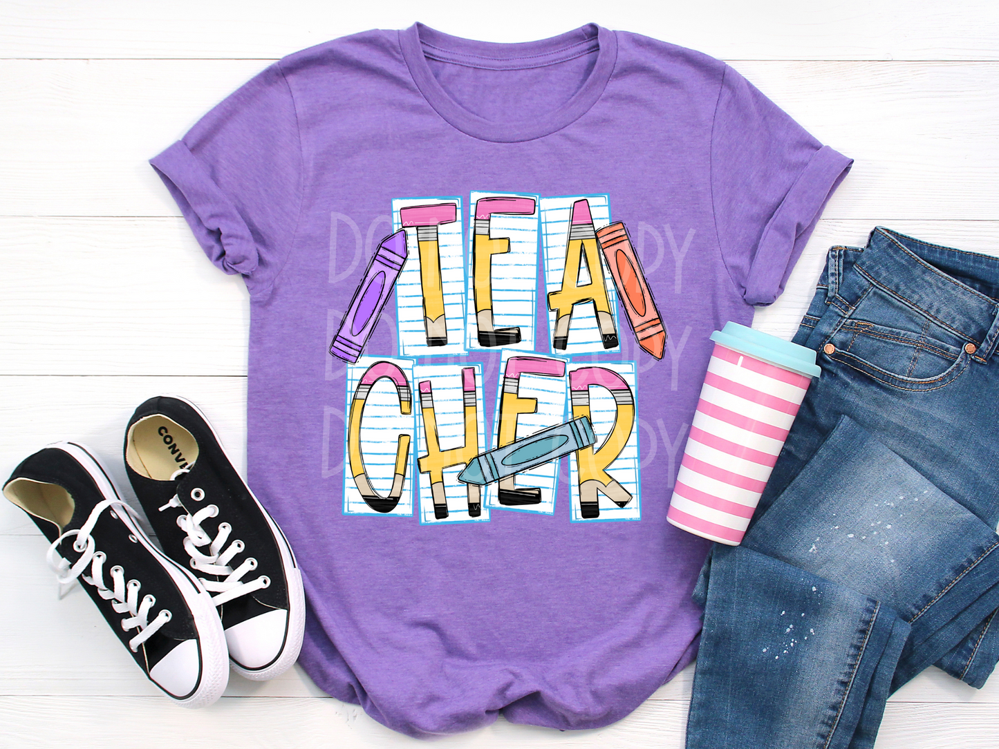 Teacher (Paper Crayon Doodle) DTF - Texas Transfers and Designs