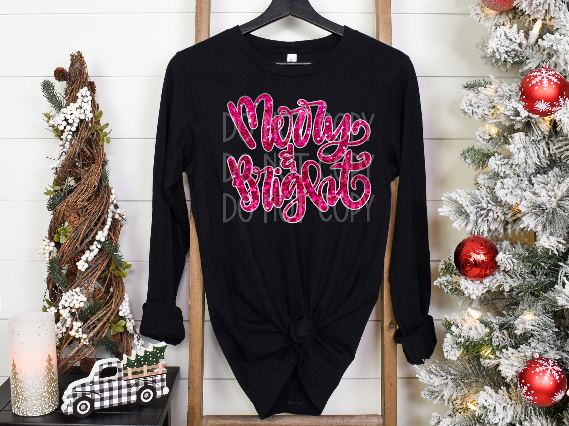 Merry & Bright Sequin DTF - Texas Transfers and Designs