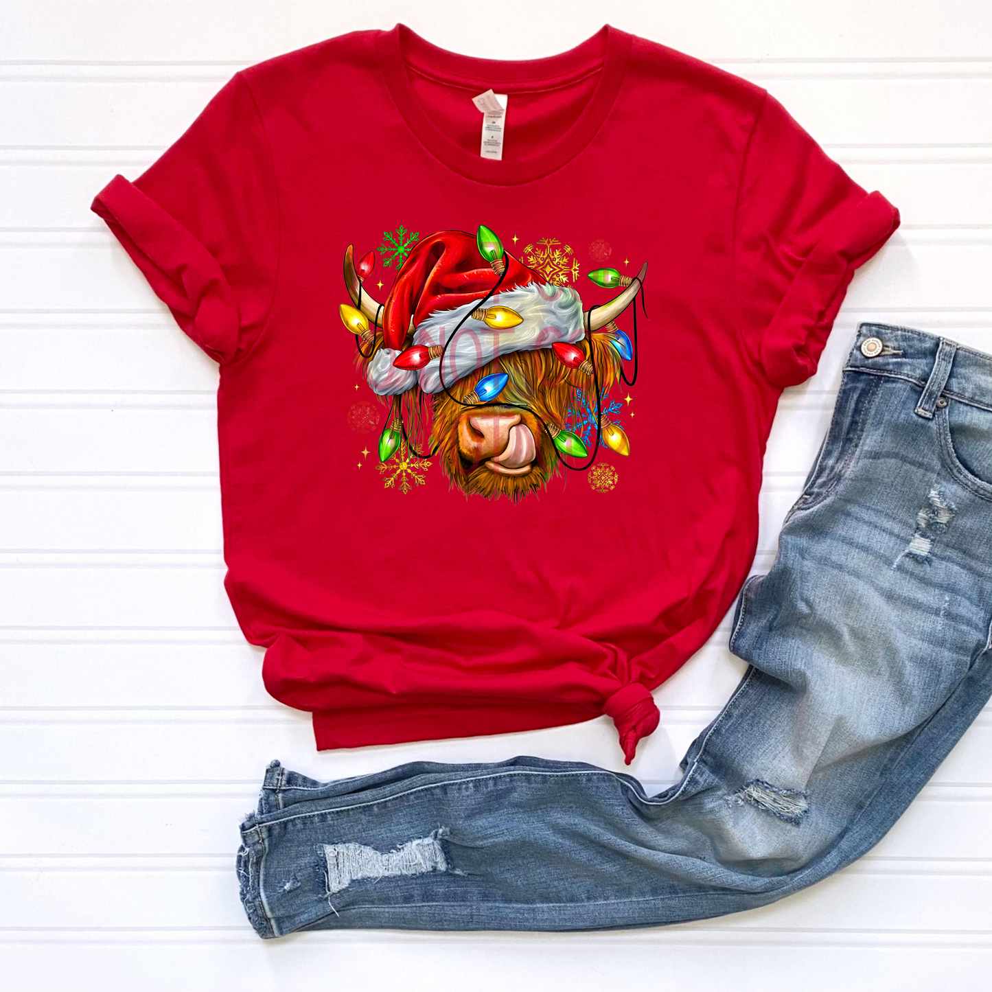 Christmas Light Cow DTF - Texas Transfers and Designs