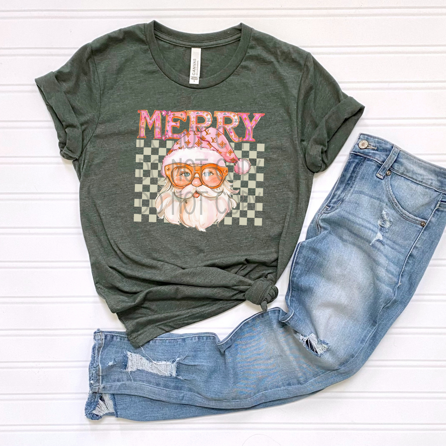 Merry Santa Checkered DTF - Texas Transfers and Designs