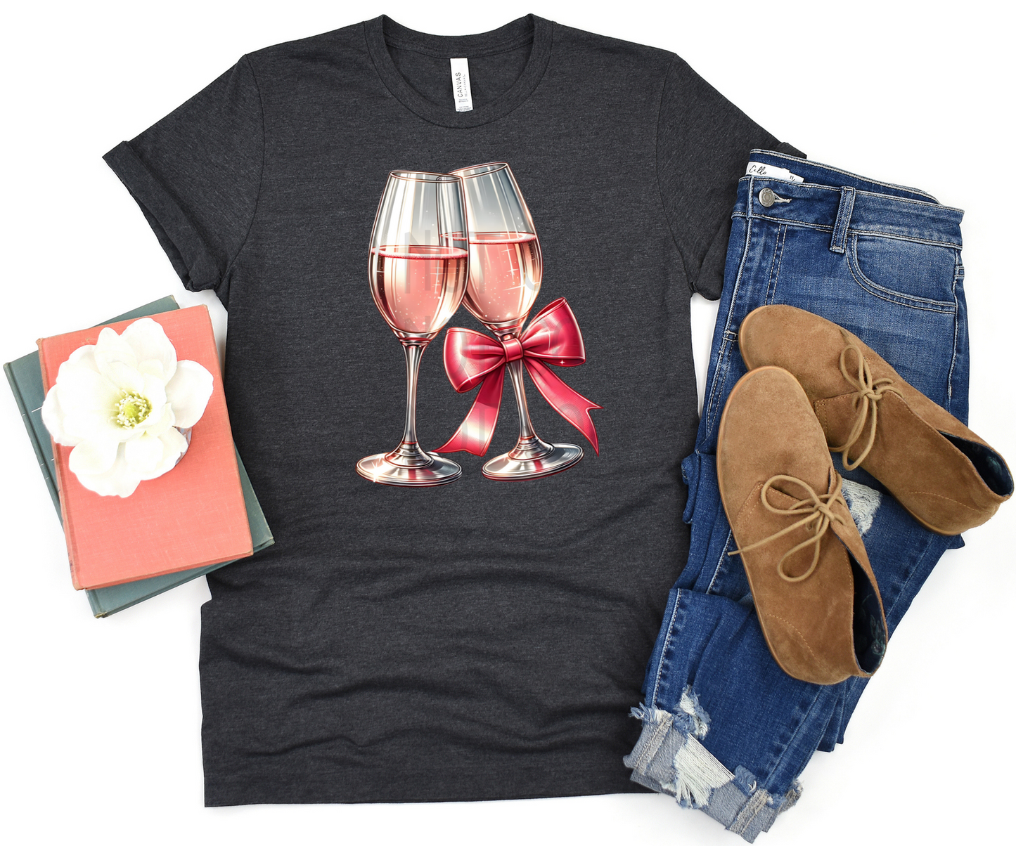 Champagne Glasses Cheers Bow DTF - Texas Transfers and Designs