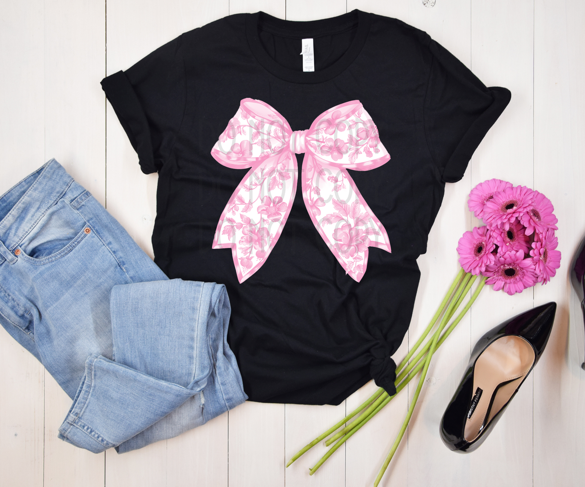 Pink/White Bow DTF - Texas Transfers and Designs