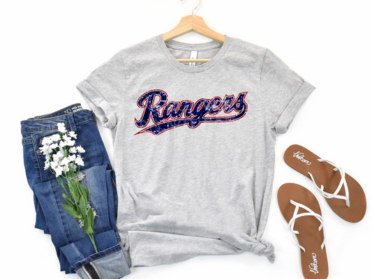 Rangers Faux Glitter DTF - Texas Transfers and Designs