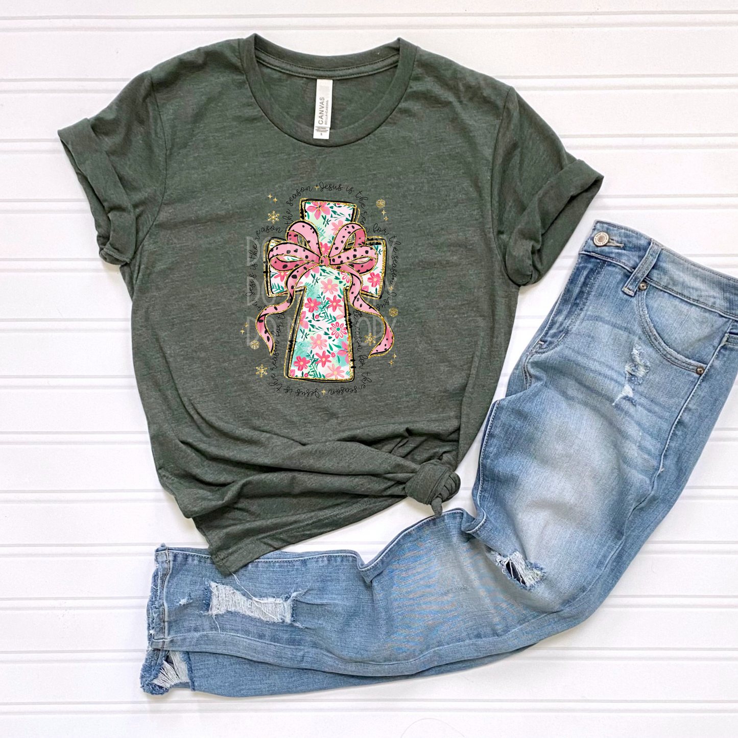 Jesus is the Reason Floral Cross DTF - Texas Transfers and Designs