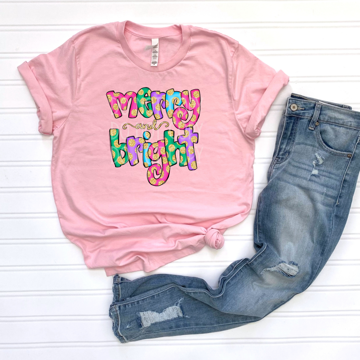 Merry & Bright Glitter Dots DTF - Texas Transfers and Designs