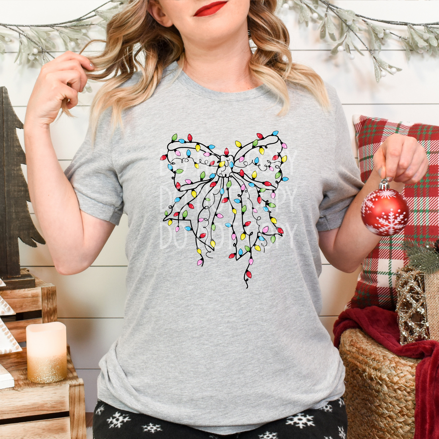 Christmas Lights Bow DTF - Texas Transfers and Designs