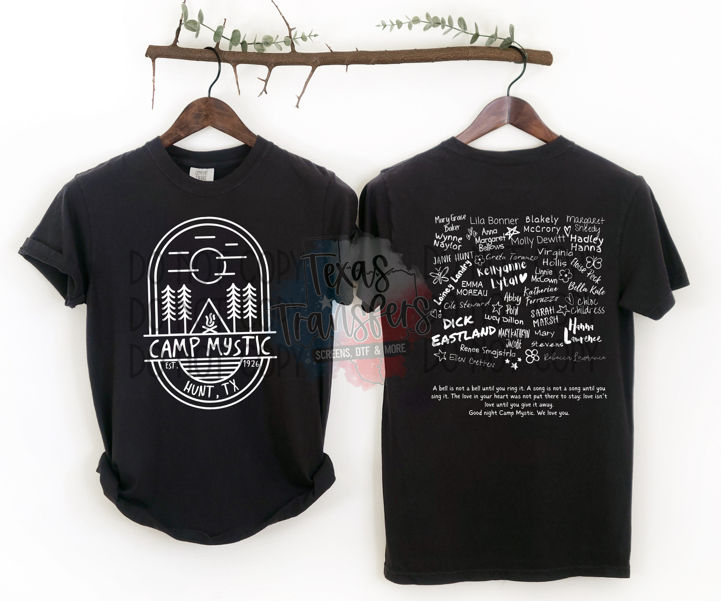 * TTD Exclusive* WHITE Goodnight Camp Mystic SET DTF *ALL PROCEEDS DONATED TO HILL COUNTRY EFFORTS/FAMILIES* - Texas Transfers and Designs