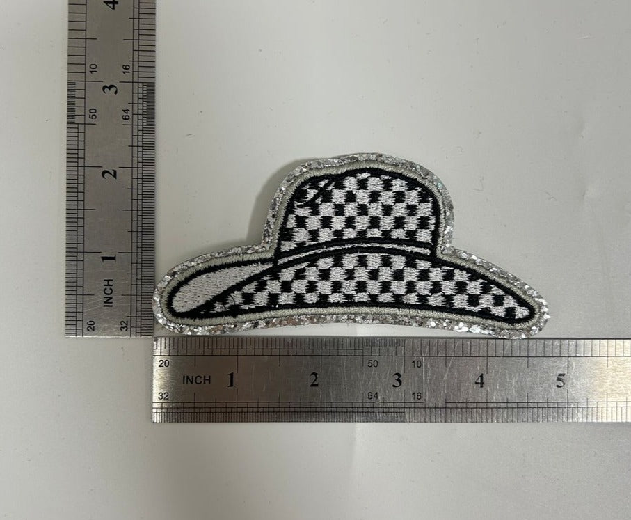 Checker Hat Iron-On PATCH - Texas Transfers and Designs