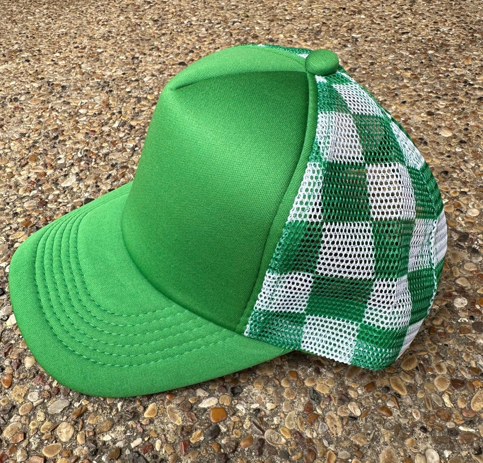 Green Checker Trucker Hat - Texas Transfers and Designs