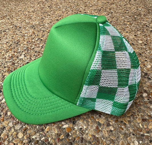 Green Checker Trucker Hat - Texas Transfers and Designs