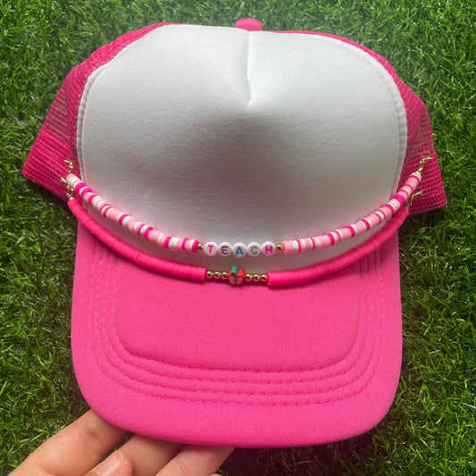 Teach/Apple Pink Hat Chains - Texas Transfers and Designs