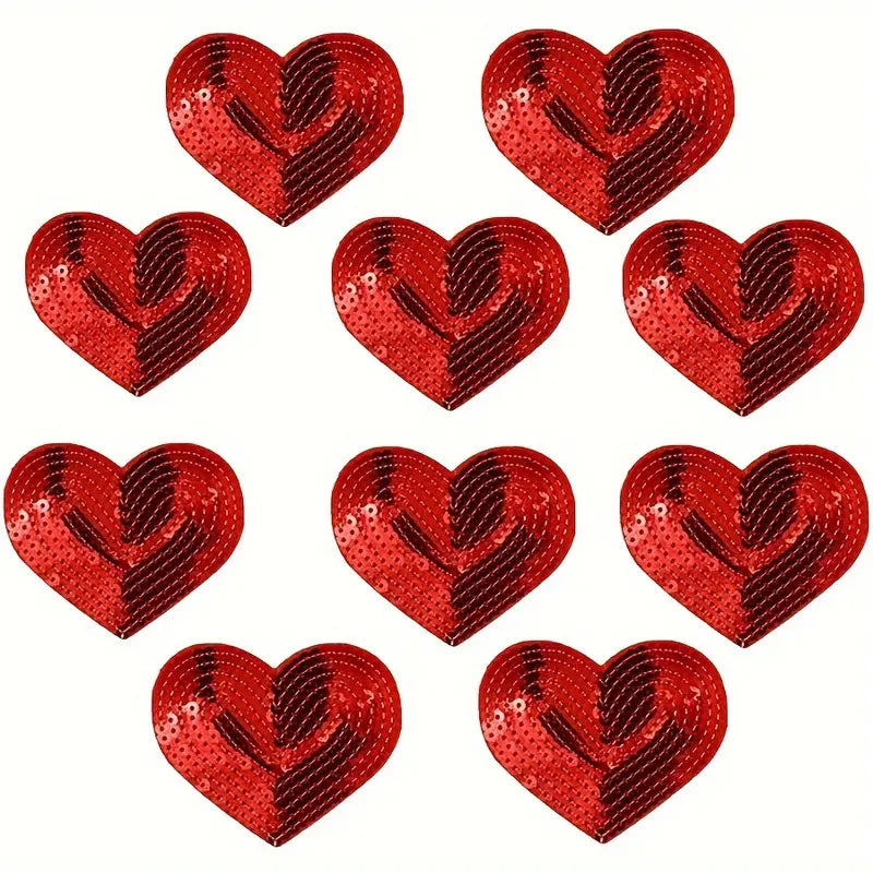 Red Sequin Heart Iron-On Patch - Texas Transfers and Designs