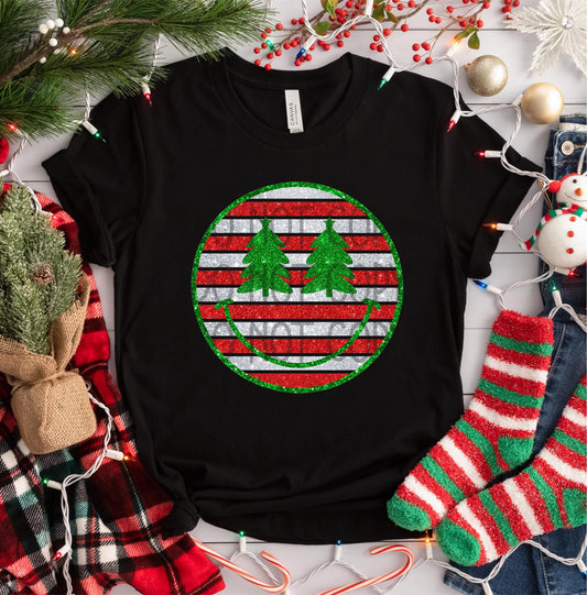 Christmas Tree Smile (faux glitter) DTF - Texas Transfers and Designs