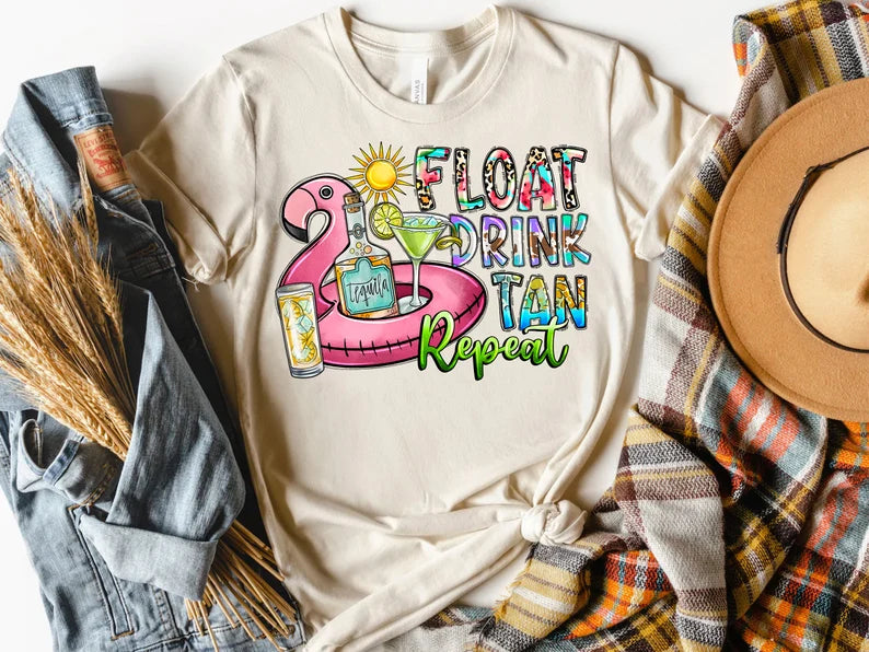 Float Drink Tan Repeat DTF - Texas Transfers and Designs