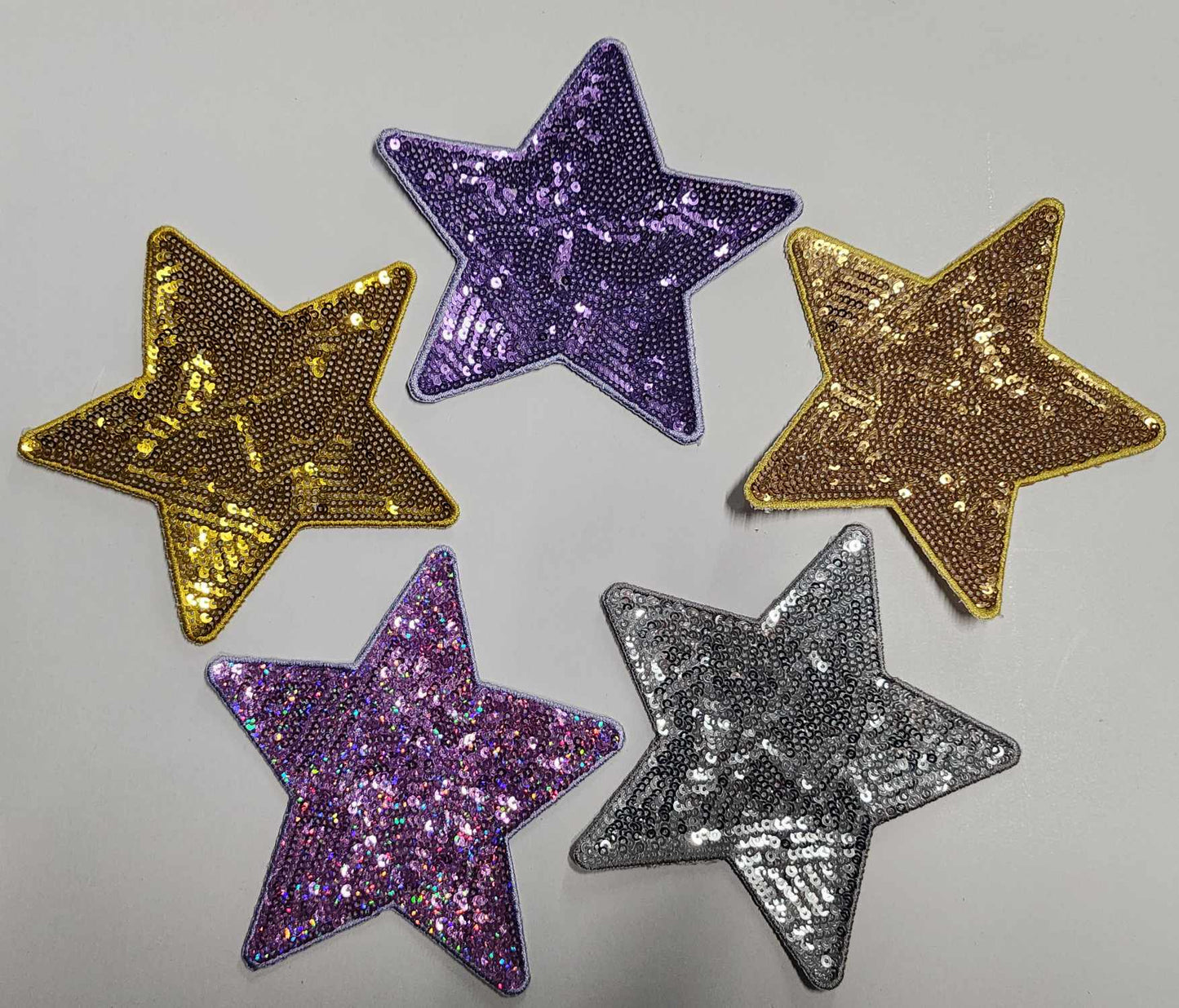 5" Sequin Stars (Embroidered Outline) Iron On Patches - Texas Transfers and Designs