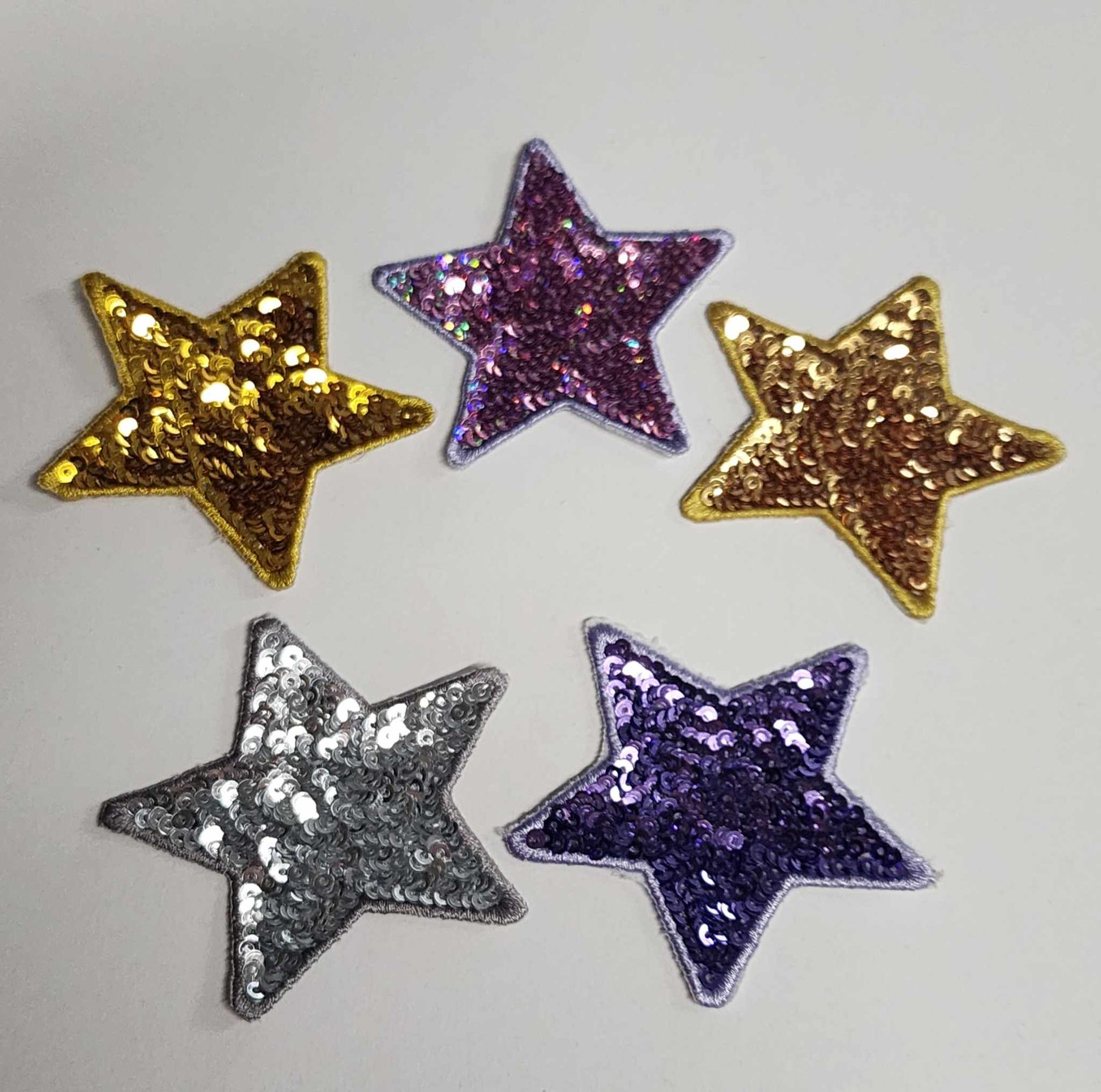 2.5" Sequin Stars (Embroidered Outline) Iron On Patches - Texas Transfers and Designs