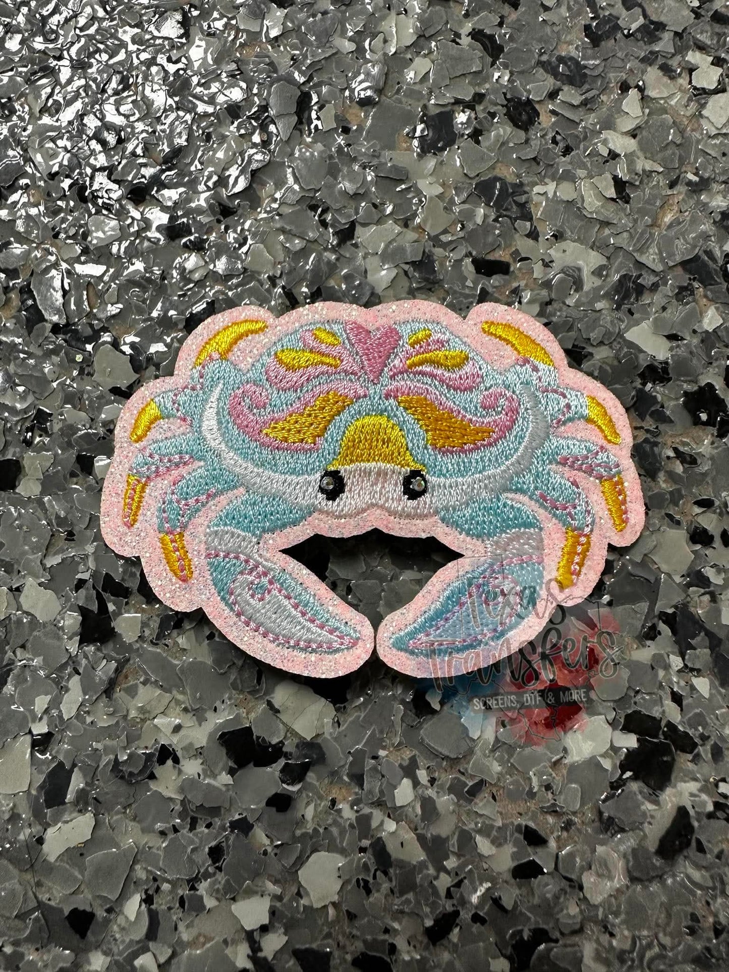 Pink Glitter Crab Iron-On PATCH