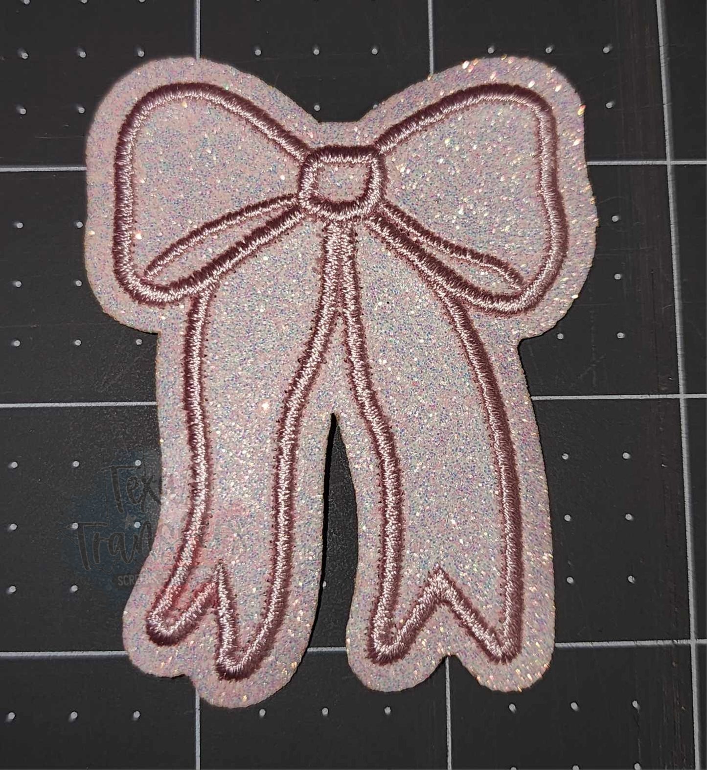 Pink Glitter Bow Iron-On PATCH - Texas Transfers and Designs