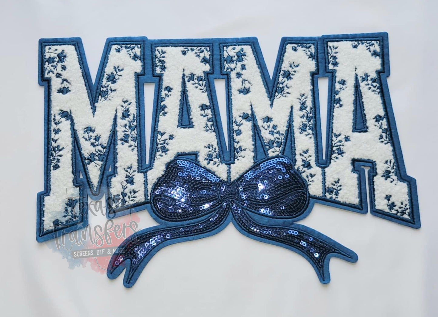 Mama Floral Navy XL Iron-On Patch - Texas Transfers and Designs