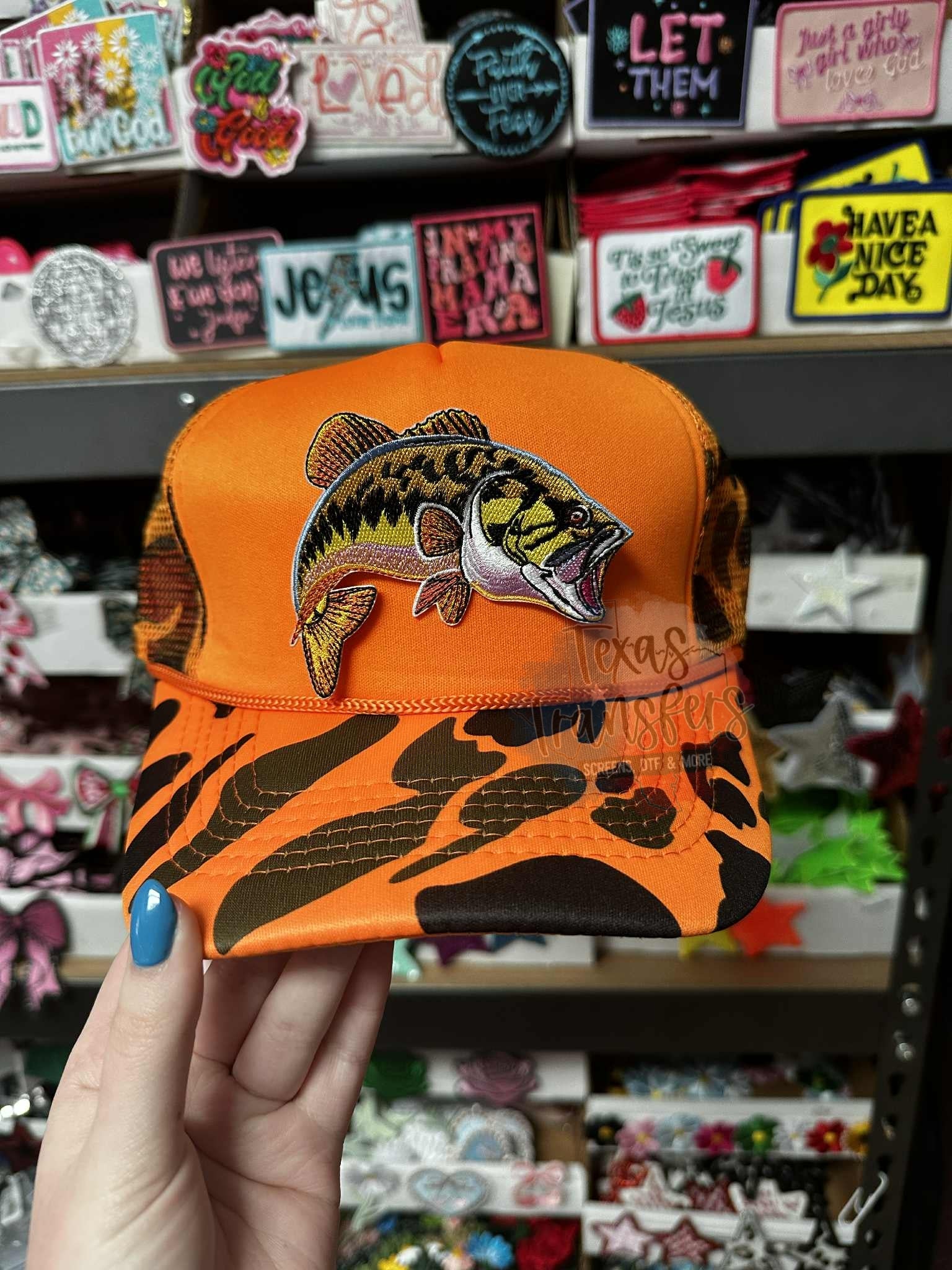 Orange Camo Trucker Hat - Texas Transfers and Designs