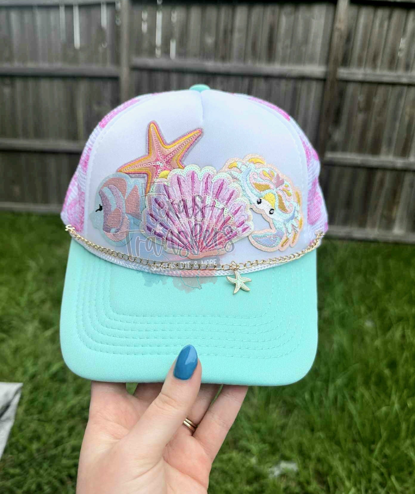 Pink Shell Mesh Trucker Hat - Texas Transfers and Designs