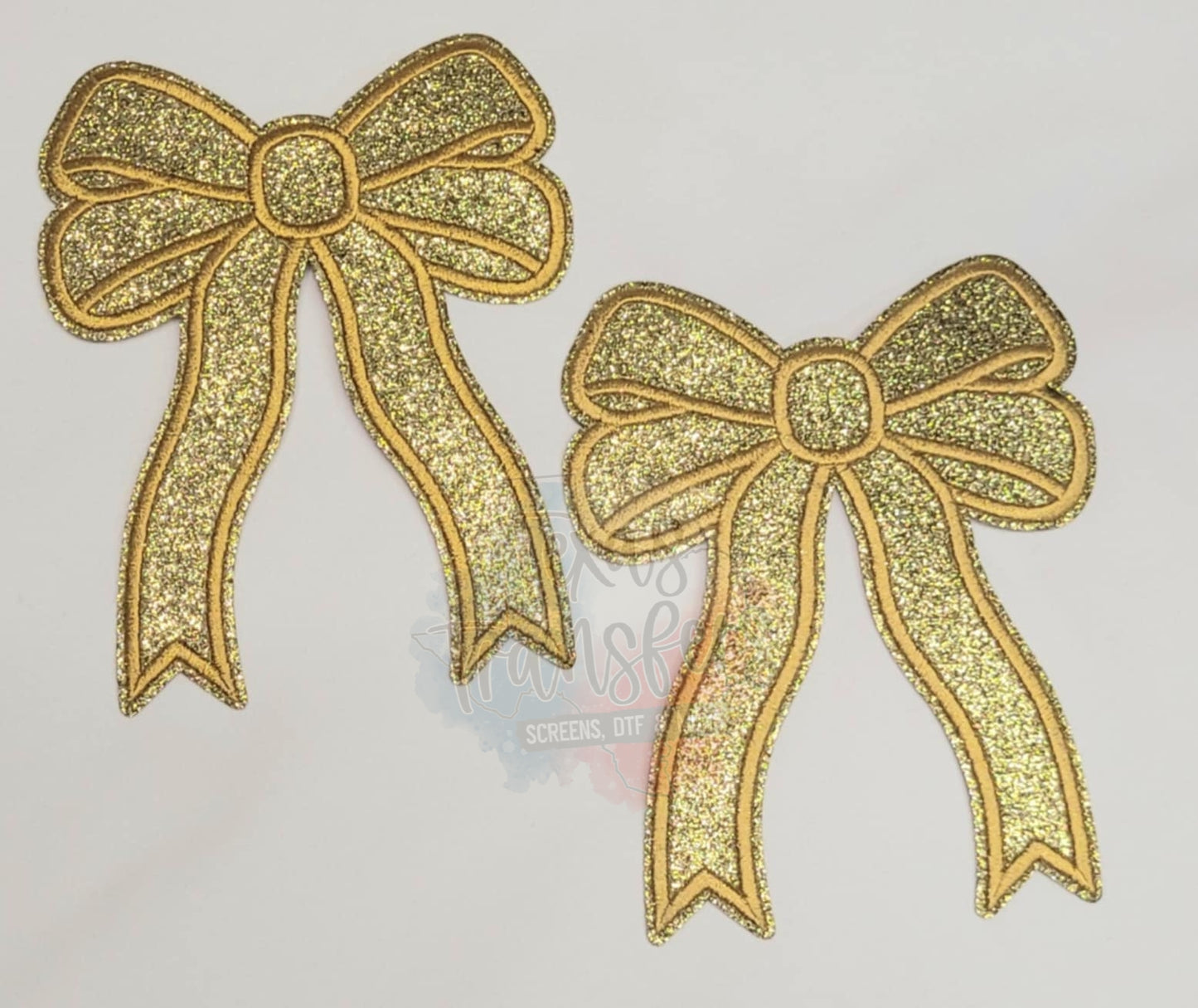 Gold Glitter 4.5" Bow Set Iron-On PATCH - Texas Transfers and Designs