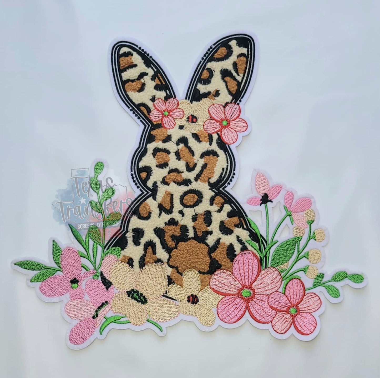 Floral Leopard Bunny XL Iron-On Patch - Texas Transfers and Designs