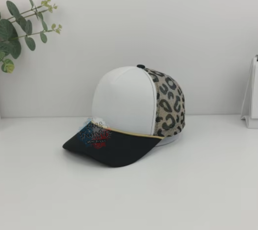 PRE-ORDER Arriving 8/29 Black Brim Leopard Mesh Premium Trucker Hat - Texas Transfers and Designs