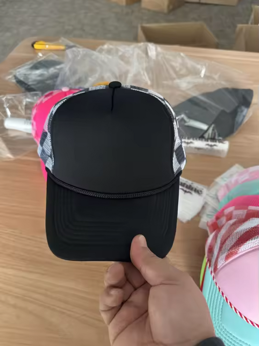 RESTOCK Arriving 4/25 Black Checker Trucker Hat - Texas Transfers and Designs