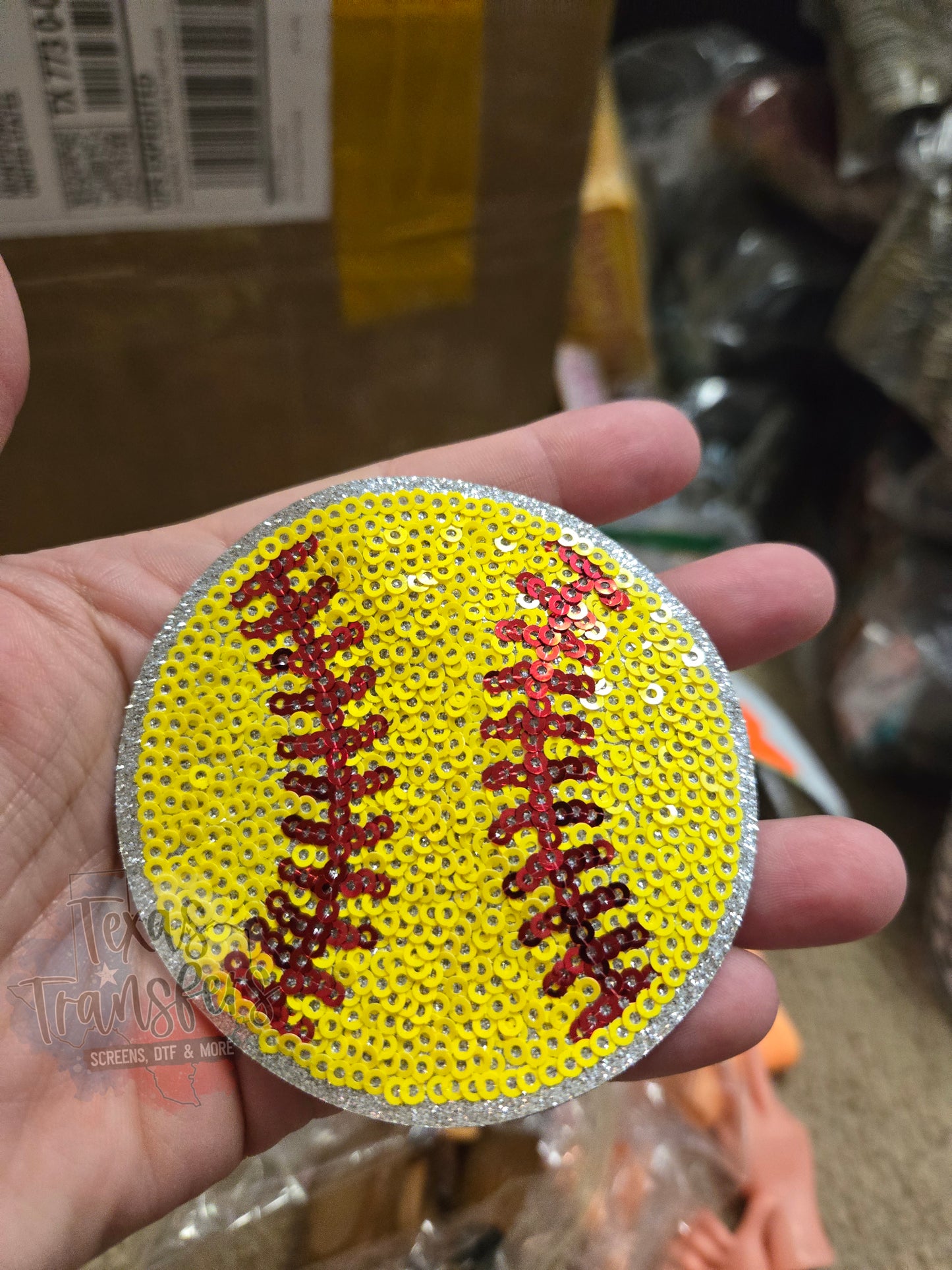 Sequin Softball Iron-On Patch - Texas Transfers and Designs
