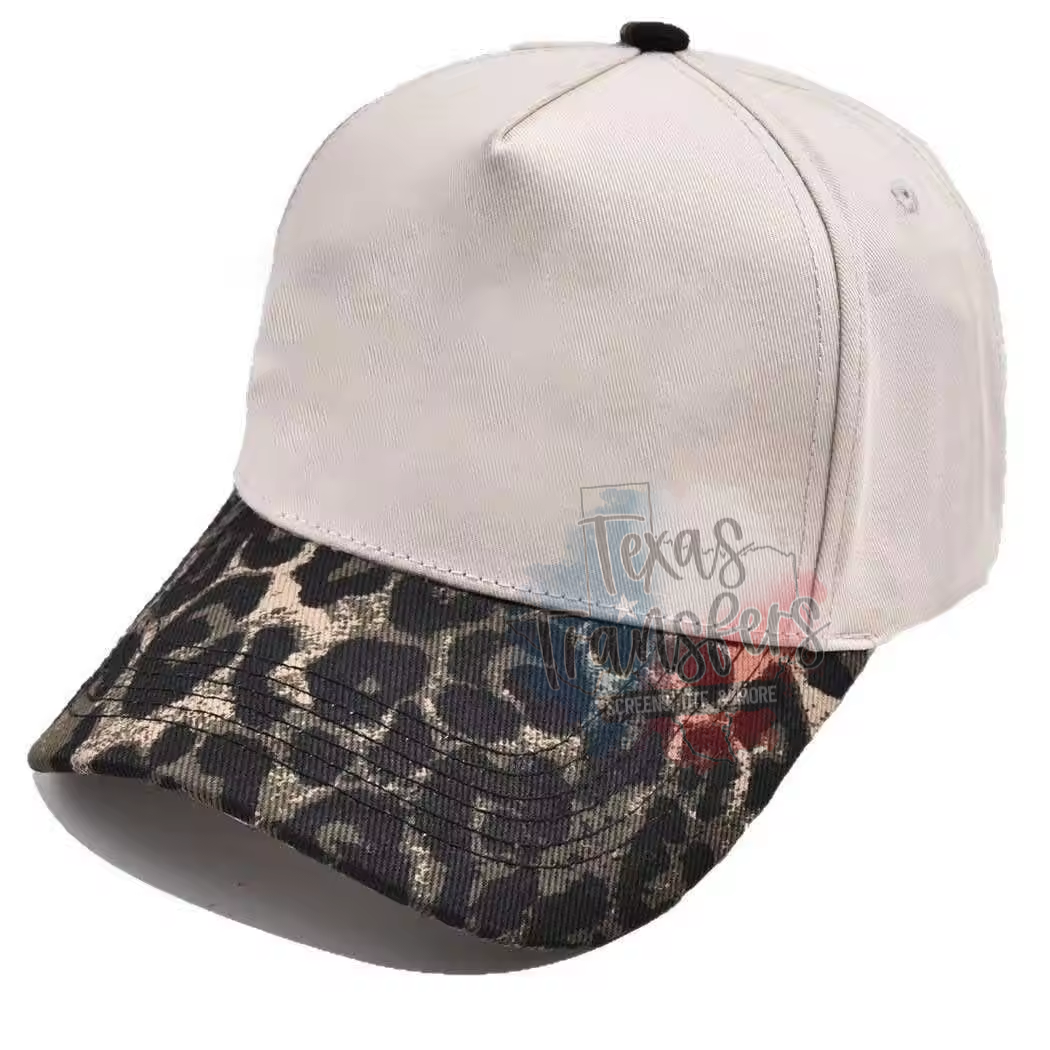 DARK Leopard Brim Canvas Blank Hat - Texas Transfers and Designs