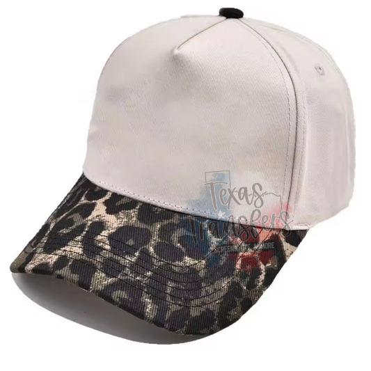 DARK Leopard Brim Canvas Blank Hat - Texas Transfers and Designs