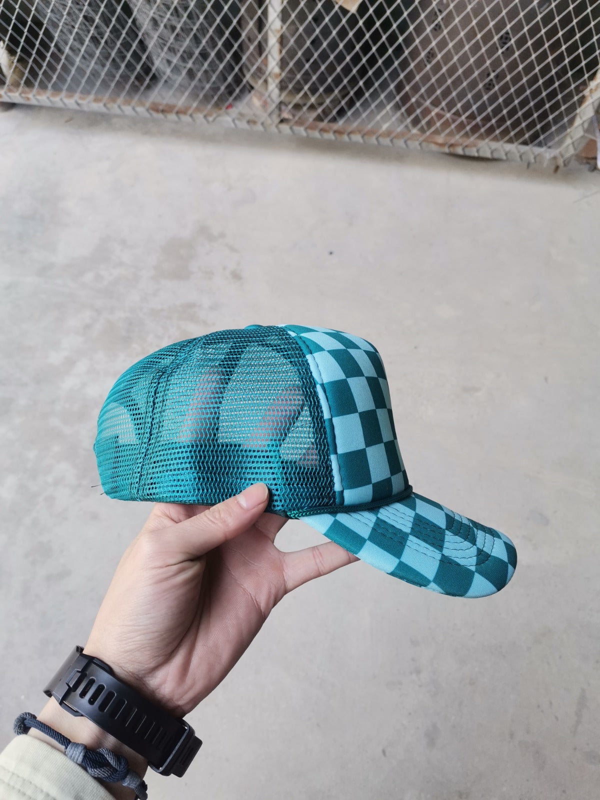 PRE-ORDER Arriving 5/2 Aqua/Forest Checker Front Trucker Hat - Texas Transfers and Designs