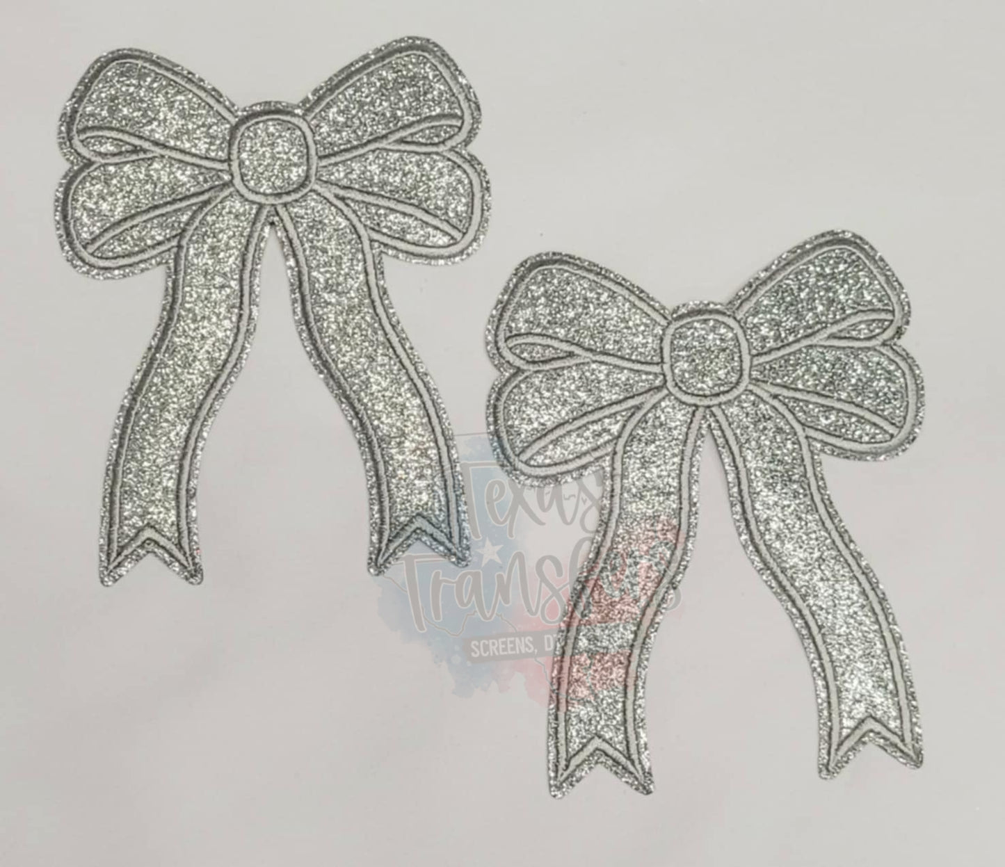 Silver Glitter 4.5" Bow Set Iron-On PATCH - Texas Transfers and Designs