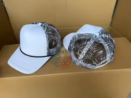 PREORDER Arriving 5/26 White/Black Palm Trucker Hat - Texas Transfers and Designs