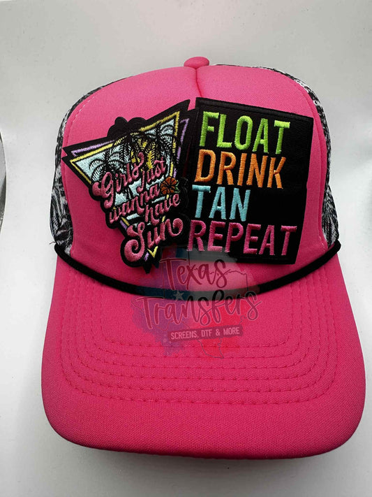 Pink/Black Palm Mesh Trucker Hat - Texas Transfers and Designs