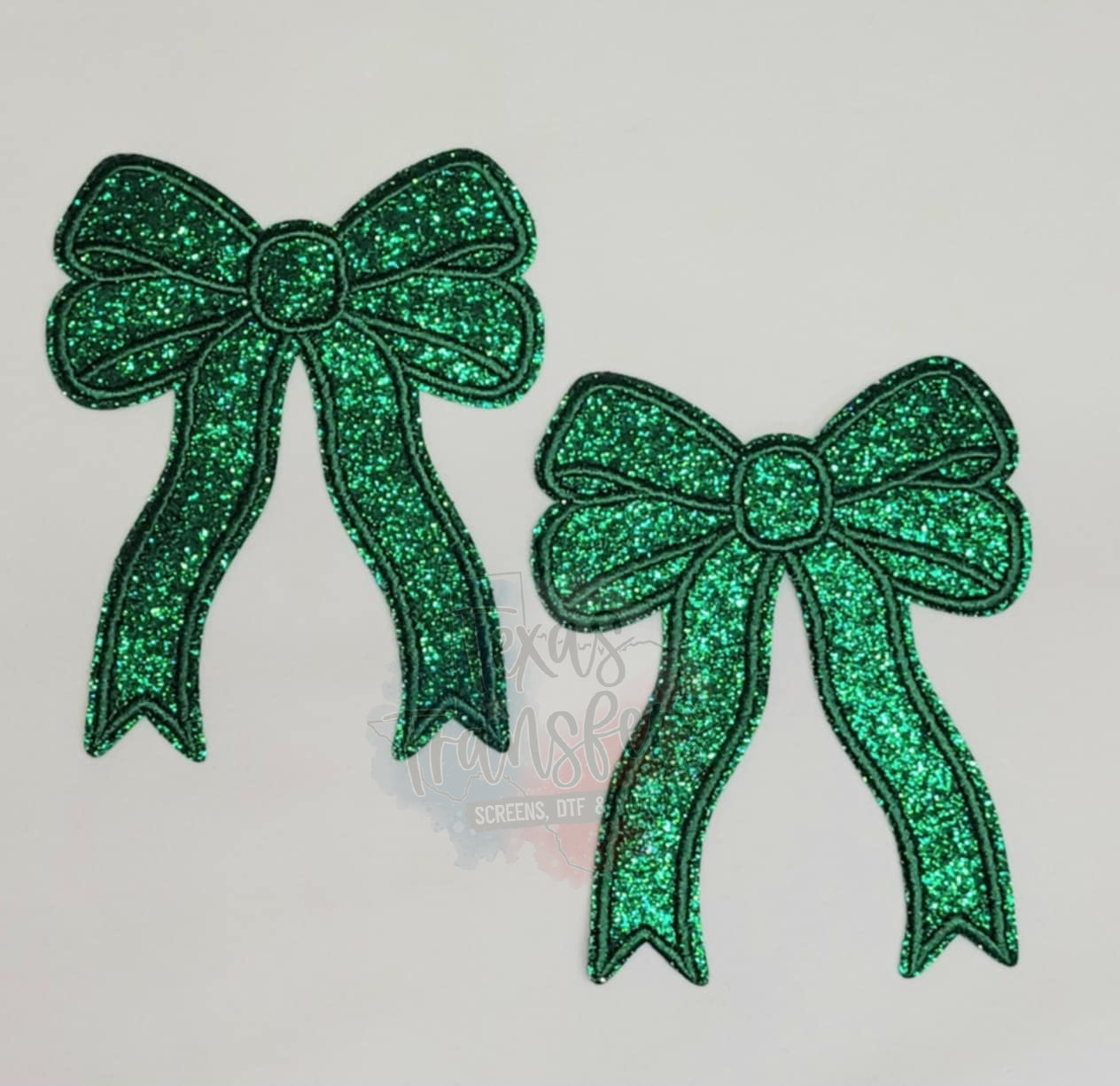 Green Glitter 4.5" Bow Set Iron-On PATCH - Texas Transfers and Designs