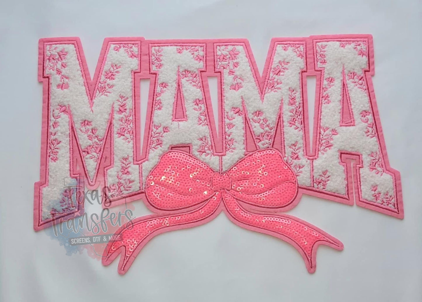 Mama Floral Pink XL Iron-On Patch - Texas Transfers and Designs
