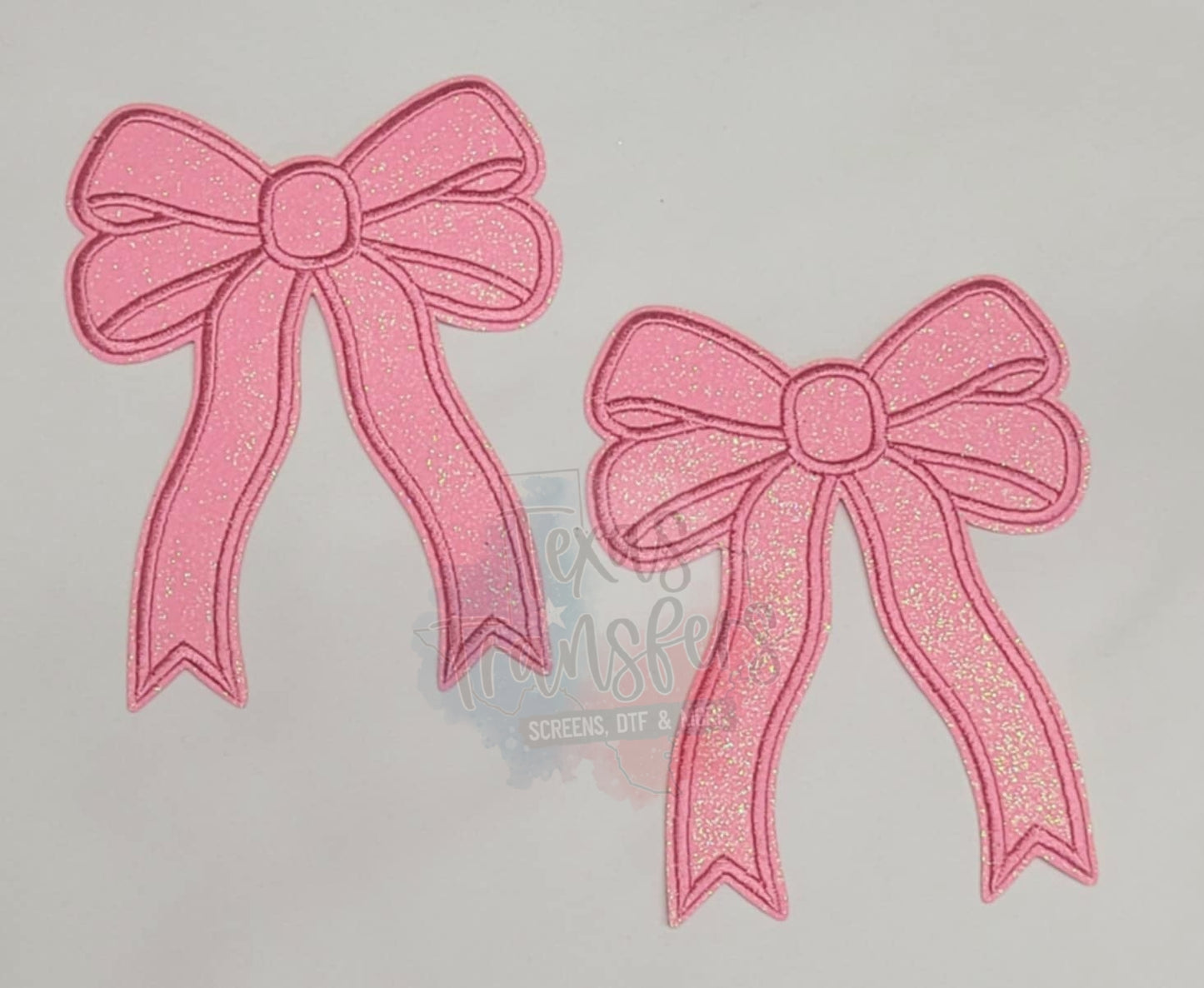 Pink Glitter 4.5" Bow Set Iron-On PATCH - Texas Transfers and Designs